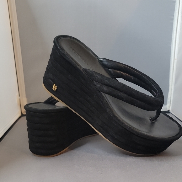 Veronica Beard Geno Leather Platform Sandals Size 8 - Picture 1 of 6